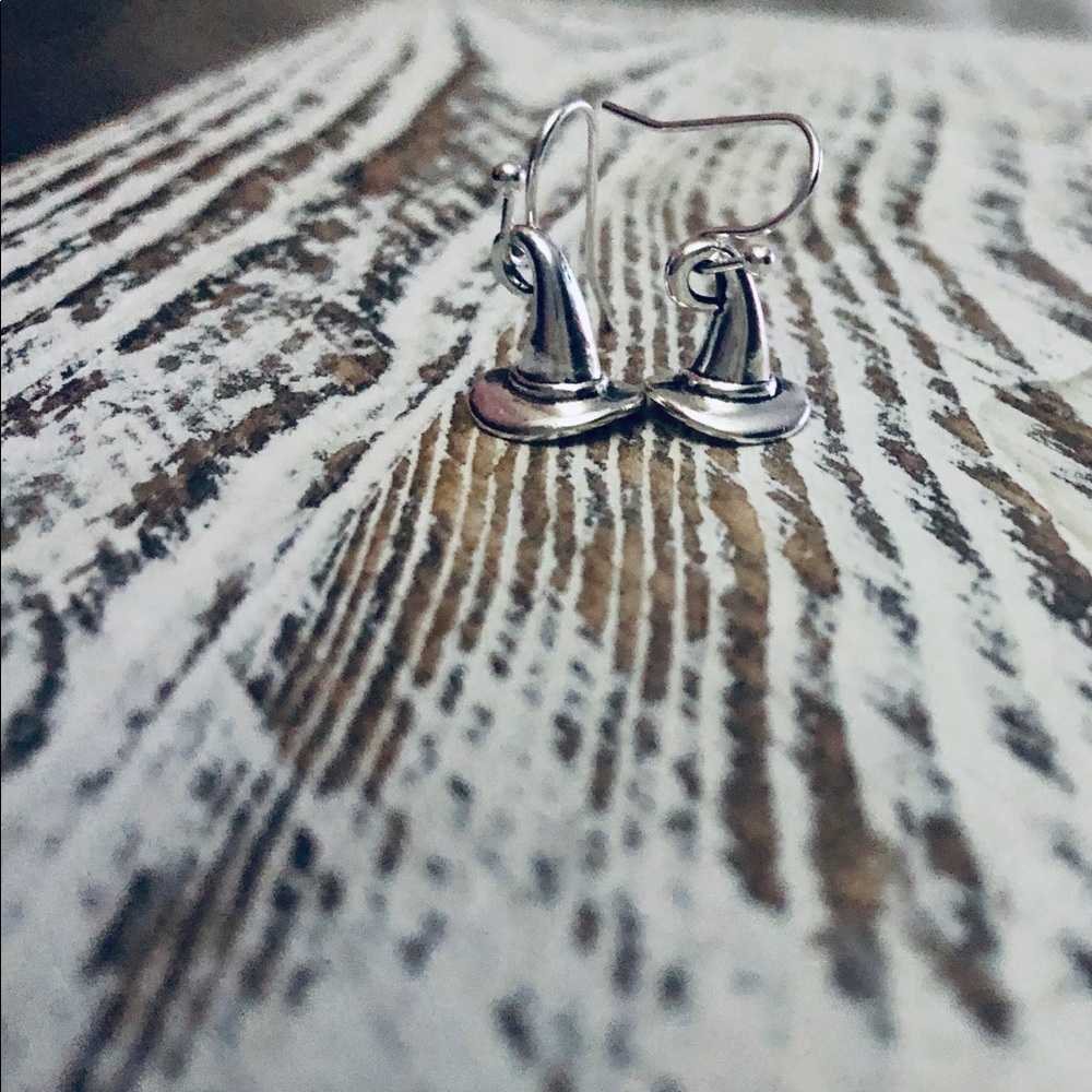 Halloween Witches Hat Silver Earrings NWT